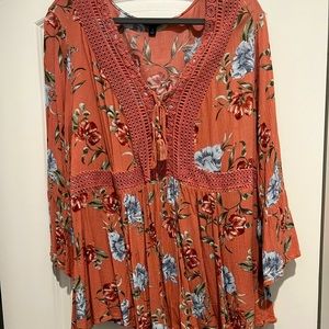 Torrid pink floral bell sleeved blouse